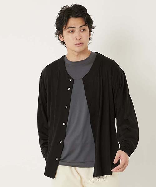 HOLLYWOOD RANCH MARKET（ハリウッドランチマーケット）の「SUPER140'wool × クールマックスベースボールシャツ（Tシャツ/カットソー・メンズ・チャコールグレー/ブラック・M/S/XL/L）」の3枚目の写真