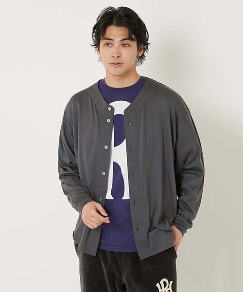 HOLLYWOOD RANCH MARKET（ハリウッドランチマーケット）の「SUPER140'wool × クールマックスベースボールシャツ（Tシャツ/カットソー・メンズ・チャコールグレー/ブラック・M/S/XL/L）」の5枚目の写真