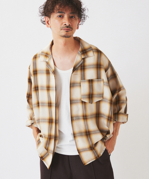 JOURNAL STANDARD relume(ジャーナルスタンダード レリューム)の「レーヨン アンカット フリンジ オンブレ チェックシャツ(シャツ/ブラウス・メンズ・アイボリー/ブラック/グリーン・MEDIUM/LARGE)」の4枚目の写真