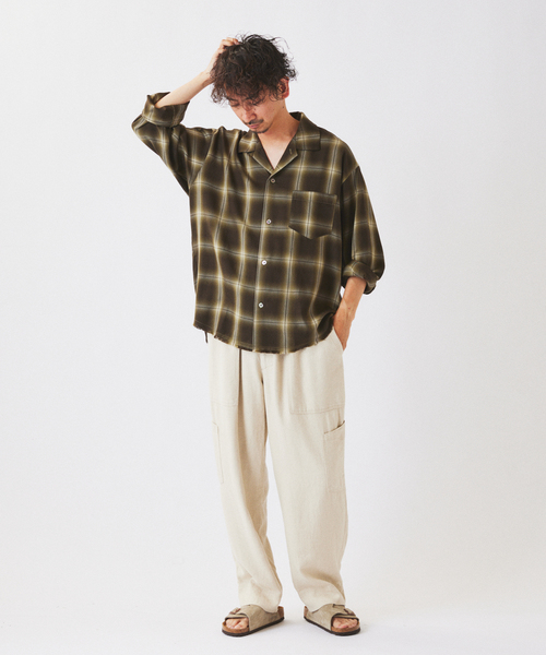 JOURNAL STANDARD relume(ジャーナルスタンダード レリューム)の「レーヨン アンカット フリンジ オンブレ チェックシャツ(シャツ/ブラウス・メンズ・アイボリー/ブラック/グリーン・MEDIUM/LARGE)」の11枚目の写真
