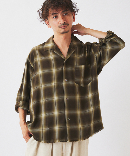 JOURNAL STANDARD relume(ジャーナルスタンダード レリューム)の「レーヨン アンカット フリンジ オンブレ チェックシャツ(シャツ/ブラウス・メンズ・アイボリー/ブラック/グリーン・MEDIUM/LARGE)」の12枚目の写真
