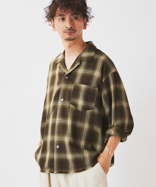 JOURNAL STANDARD relume(ジャーナルスタンダード レリューム)の「レーヨン アンカット フリンジ オンブレ チェックシャツ(シャツ/ブラウス・メンズ・アイボリー/ブラック/グリーン・MEDIUM/LARGE)」の14枚目の写真