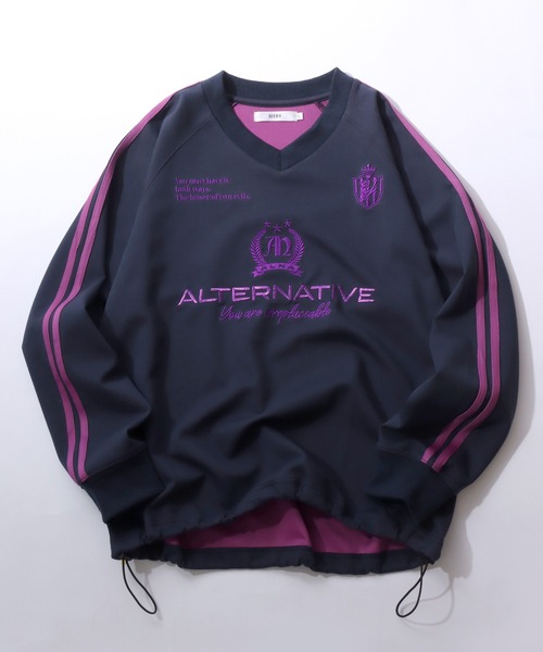 SITRY(シトリー)の「SITRY Double Face Color Scheme Game Shirt/別注 ダブルフェイス 配色 ポンチ オーバーサイズ ドローコード ブロークコア ゲームシャツ ユニフォーム 長袖Tシャツ ロンT レディース メンズ(Tシャツ/カットソー・メンズ・グレー/チャコール/ブラック/ネイビー/パープル・L/M)」の4枚目の写真