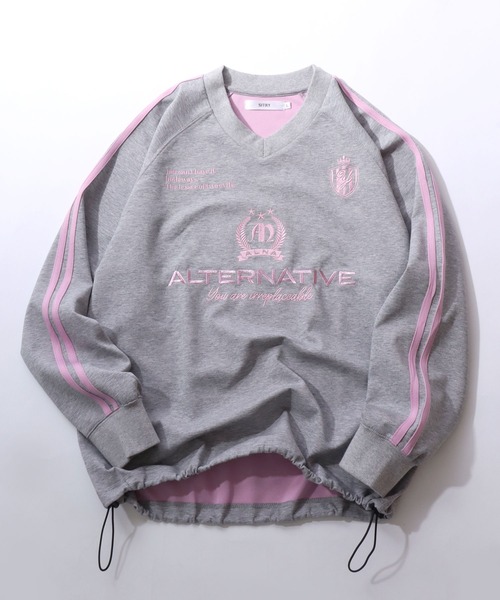 SITRY(シトリー)の「SITRY Double Face Color Scheme Game Shirt/別注 ダブルフェイス 配色 ポンチ オーバーサイズ ドローコード ブロークコア ゲームシャツ ユニフォーム 長袖Tシャツ ロンT レディース メンズ(Tシャツ/カットソー・メンズ・グレー/チャコール/ブラック/ネイビー/パープル・L/M)」の3枚目の写真