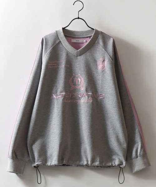 SITRY(シトリー)の「SITRY Double Face Color Scheme Game Shirt/別注 ダブルフェイス 配色 ポンチ オーバーサイズ ドローコード ブロークコア ゲームシャツ ユニフォーム 長袖Tシャツ ロンT レディース メンズ(Tシャツ/カットソー・メンズ・グレー/チャコール/ブラック/ネイビー/パープル・L/M)」の14枚目の写真