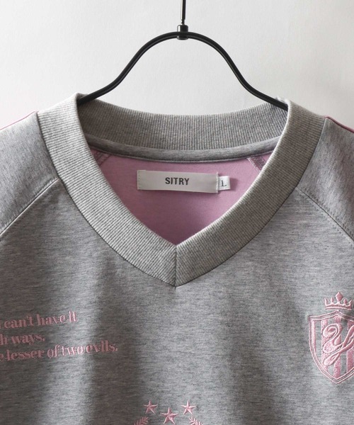 SITRY(シトリー)の「SITRY Double Face Color Scheme Game Shirt/別注 ダブルフェイス 配色 ポンチ オーバーサイズ ドローコード ブロークコア ゲームシャツ ユニフォーム 長袖Tシャツ ロンT レディース メンズ(Tシャツ/カットソー・メンズ・グレー/チャコール/ブラック/ネイビー/パープル・L/M)」の9枚目の写真