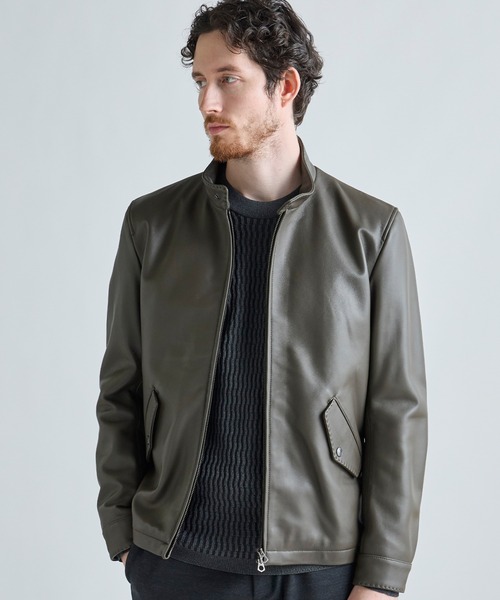 MEN'S BIGI(メンズビギ)の「ミリタリーディテール シープレザーブルゾン(ライダースジャケット・メンズ・ブラック/カーキ・01/02/03)」の1枚目の写真
