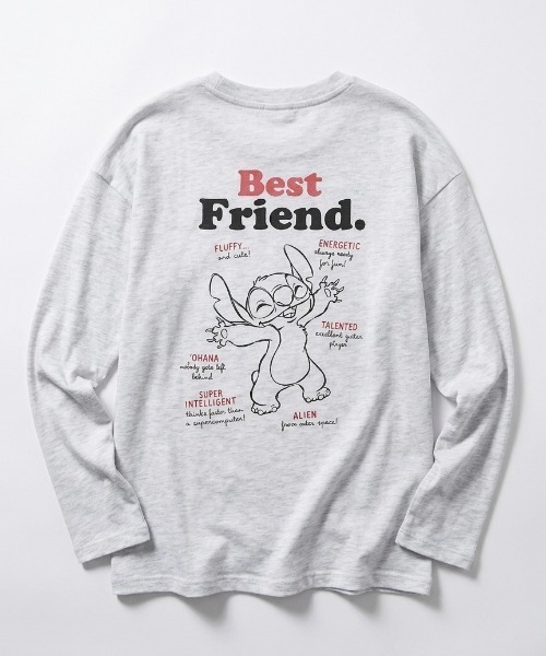 Disney（ディズニー）の「2026AW Disney/ディズニー ミッキー/ミニー/リロアンドスティッチ/チップとデール フロント バックプリント長袖Tシャツ ロンT（Tシャツ/カットソー・レディース・ミント/グレー/アッシュグレー・M/L）」の2枚目の写真