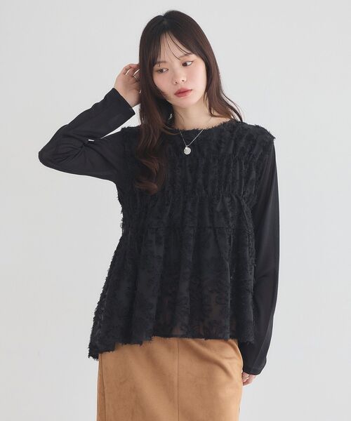 earth music&ecology(アースミュージックアンドエコロジー)の「シアーラメカットプルオーバー(Tシャツ/カットソー・レディース・ブラック/ブラウン/シルバー・FREE)」の7枚目の写真