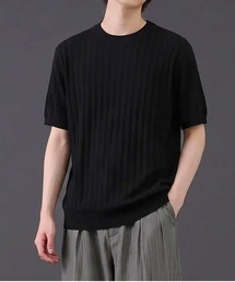 リブ編み クルーネック 半袖サマーニットTシャツ