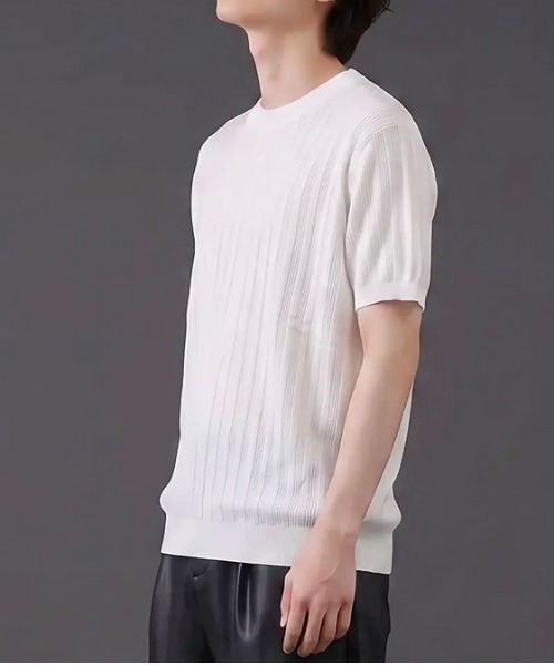 revertical(リバーティカル)の「リブ編み クルーネック 半袖サマーニットTシャツ(Tシャツ/カットソー・メンズ・ネイビー/ブラック/ホワイト/ライトブルー・MEDIUM/LARGE)」の6枚目の写真