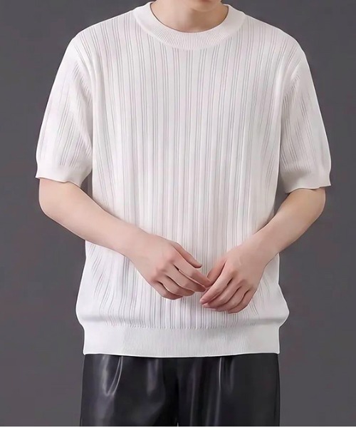 revertical(リバーティカル)の「リブ編み クルーネック 半袖サマーニットTシャツ(Tシャツ/カットソー・メンズ・ネイビー/ブラック/ホワイト/ライトブルー・MEDIUM/LARGE)」の5枚目の写真