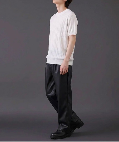 revertical(リバーティカル)の「リブ編み クルーネック 半袖サマーニットTシャツ(Tシャツ/カットソー・メンズ・ネイビー/ブラック/ホワイト/ライトブルー・MEDIUM/LARGE)」の7枚目の写真