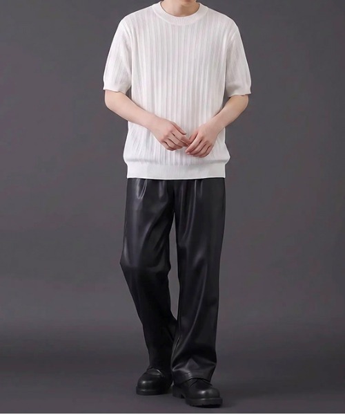revertical(リバーティカル)の「リブ編み クルーネック 半袖サマーニットTシャツ(Tシャツ/カットソー・メンズ・ネイビー/ブラック/ホワイト/ライトブルー・MEDIUM/LARGE)」の8枚目の写真