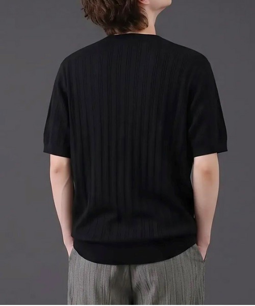 revertical(リバーティカル)の「リブ編み クルーネック 半袖サマーニットTシャツ(Tシャツ/カットソー・メンズ・ネイビー/ブラック/ホワイト/ライトブルー・MEDIUM/LARGE)」の11枚目の写真
