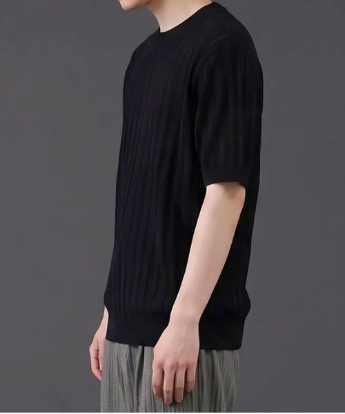 revertical(リバーティカル)の「リブ編み クルーネック 半袖サマーニットTシャツ(Tシャツ/カットソー・メンズ・ネイビー/ブラック/ホワイト/ライトブルー・MEDIUM/LARGE)」の10枚目の写真