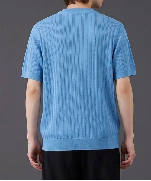 revertical(リバーティカル)の「リブ編み クルーネック 半袖サマーニットTシャツ(Tシャツ/カットソー・メンズ・ネイビー/ブラック/ホワイト/ライトブルー・MEDIUM/LARGE)」の15枚目の写真
