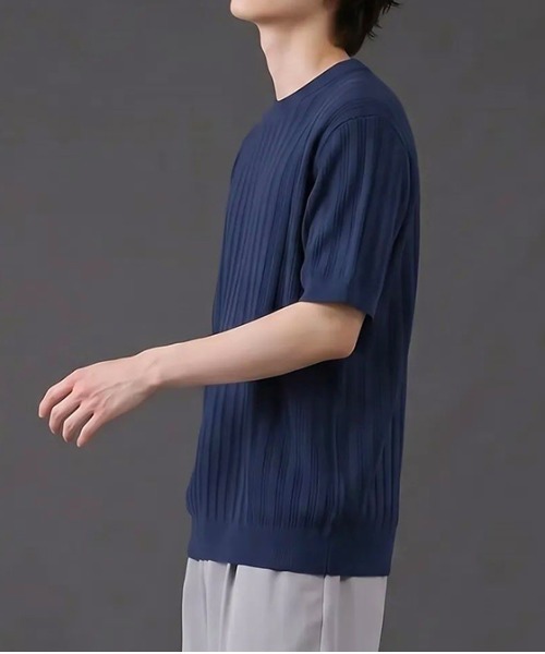 revertical(リバーティカル)の「リブ編み クルーネック 半袖サマーニットTシャツ(Tシャツ/カットソー・メンズ・ネイビー/ブラック/ホワイト/ライトブルー・MEDIUM/LARGE)」の20枚目の写真