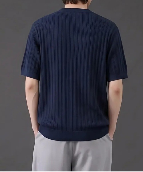 revertical(リバーティカル)の「リブ編み クルーネック 半袖サマーニットTシャツ(Tシャツ/カットソー・メンズ・ネイビー/ブラック/ホワイト/ライトブルー・MEDIUM/LARGE)」の21枚目の写真