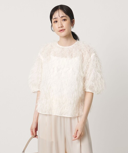 UNITED ARROWS（ユナイテッドアローズ）の「へアリー フリンジ ブラウス ‐ウォッシャブル‐（シャツ/ブラウス・レディース・オフホワイト/ブラック・FREE）」の2枚目の写真