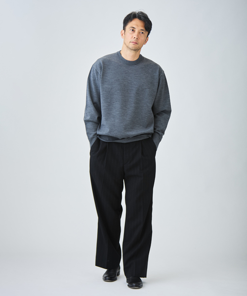 EDIFICE（エディフィス）の「《EDIFICE by PIPPIOLINO》ウール プレイティング クルーネック（ニット/セーター・メンズ・ブラック/グレー・MEDIUM/LARGE）」の3枚目の写真