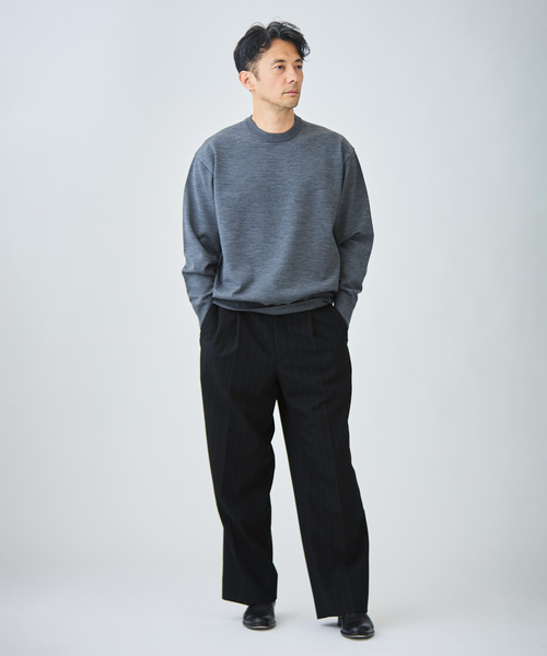 EDIFICE（エディフィス）の「《EDIFICE by PIPPIOLINO》ウール プレイティング クルーネック（ニット/セーター・メンズ・ブラック/グレー・MEDIUM/LARGE）」の4枚目の写真
