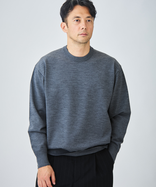 EDIFICE（エディフィス）の「《EDIFICE by PIPPIOLINO》ウール プレイティング クルーネック（ニット/セーター・メンズ・ブラック/グレー・MEDIUM/LARGE）」の5枚目の写真