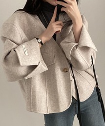 Vネック ショート丈 ウールコート