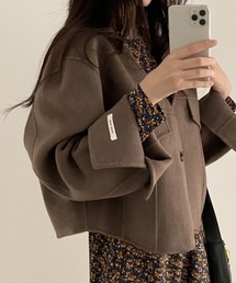 Vネック ショート丈 ウールコート