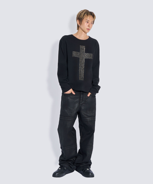 PITCHBLACK(ピッチブラック)の「クロススタッズロングスリーブTシャツ(ブラック)(Tシャツ/カットソー・メンズ・その他・LARGE/MEDIUM/X-LARGE)」の1枚目の写真