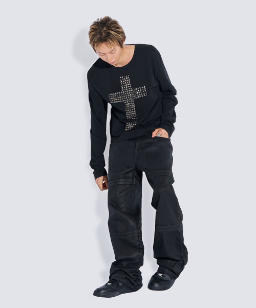 PITCHBLACK(ピッチブラック)の「クロススタッズロングスリーブTシャツ(ブラック)(Tシャツ/カットソー・メンズ・その他・LARGE/MEDIUM/X-LARGE)」の6枚目の写真