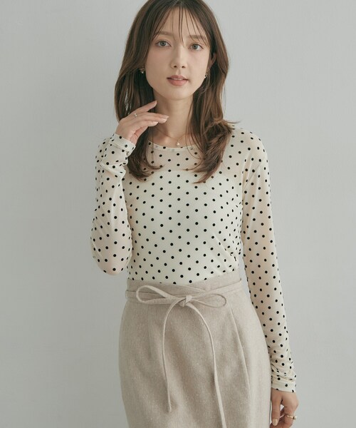 couture brooch(クチュールブローチ)の「フロッキードットチュールトップス(Tシャツ/カットソー・レディース・ブラック系/ダークブラウン系/アイボリー系・38)」の21枚目の写真