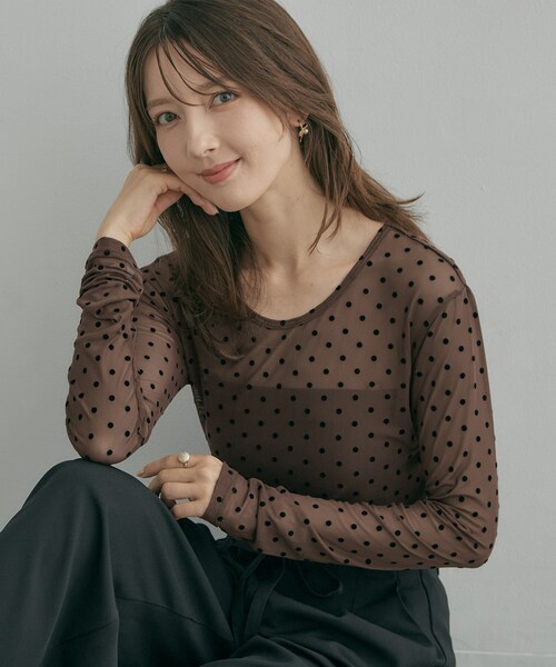 couture brooch(クチュールブローチ)の「フロッキードットチュールトップス(Tシャツ/カットソー・レディース・ブラック系/ダークブラウン系/アイボリー系・38)」の11枚目の写真
