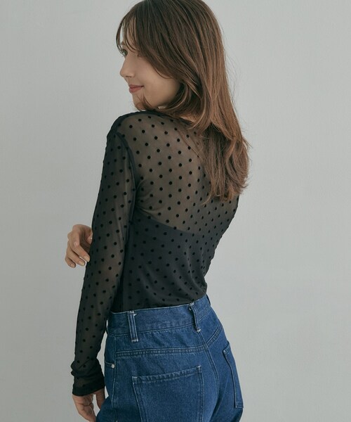 couture brooch(クチュールブローチ)の「フロッキードットチュールトップス(Tシャツ/カットソー・レディース・ブラック系/ダークブラウン系/アイボリー系・38)」の5枚目の写真