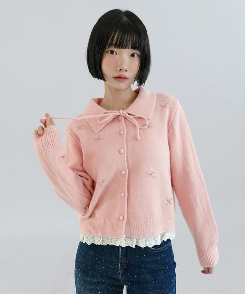 by muni:r(バイ ムニール)の「キャンディリボンレースカラーニットカーディガン/2026 AW COLLECTION(ニット/セーター・レディース・アイボリー/ピンク/グレー/レッド・FREE)」の21枚目の写真