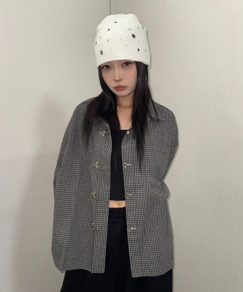 A'gem(エージェム)の「A'GEM/9 × .kom 『A'gem/エージェム』FIREMAN CHECK SHIRT/ファイヤーマンチェックシャツ(シャツ/ブラウス・メンズ・ブラック/ベージュ・M)」の4枚目の写真