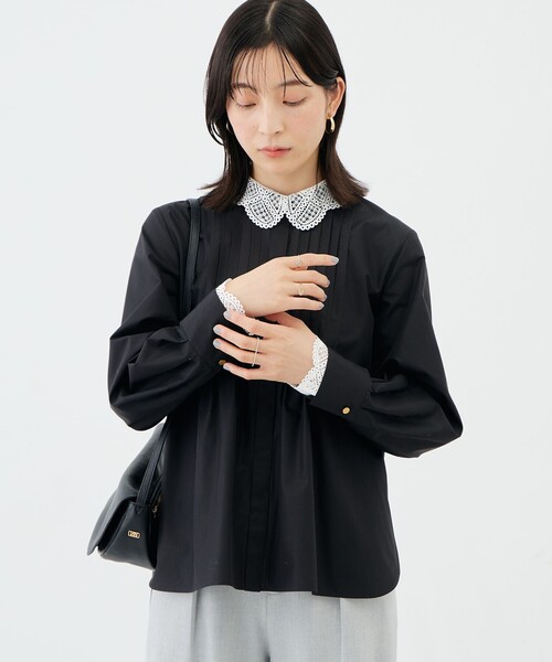 NOLLEY’S(ノーリーズ)の「ウォッシャブルレース襟取り外しブラウス(シャツ/ブラウス・レディース・ブラック/オフホワイト・38)」の2枚目の写真