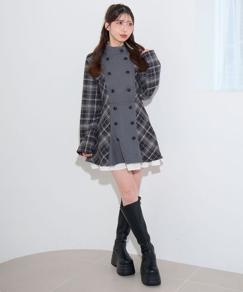 MAJESTIC LEGON(マジェスティックレゴン)の「ダブル釦配色チェックミニワンピ(ワンピース・レディース・グレー系その他/ブラウン系その他2・MEDIUM)」の12枚目の写真