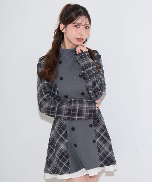 MAJESTIC LEGON(マジェスティックレゴン)の「ダブル釦配色チェックミニワンピ(ワンピース・レディース・グレー系その他/ブラウン系その他2・MEDIUM)」の14枚目の写真