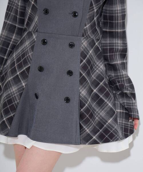 MAJESTIC LEGON(マジェスティックレゴン)の「ダブル釦配色チェックミニワンピ(ワンピース・レディース・グレー系その他/ブラウン系その他2・MEDIUM)」の16枚目の写真