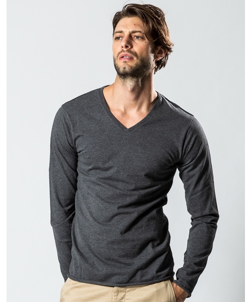 wjk（ダヴルジェイケイ）の「cut-off V-neck L/S（Tシャツ/カットソー・メンズ・ホワイト/ブラック/チャコールグレー・SMALL/LARGE/MEDIUM/X-LARGE）」の3枚目の写真