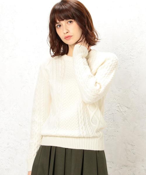 green label relaxing（グリーンレーベルリラクシング）の「CB HAMILTON ARAN C/N 5Gニット（ニット/セーター・レディース・オフホワイト/ライトグレー/ネイビー/レッド・40/38）」の16枚目の写真