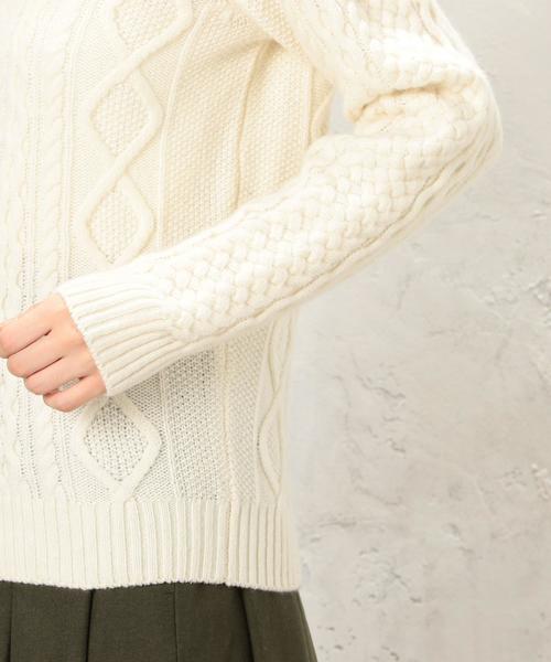 green label relaxing（グリーンレーベルリラクシング）の「CB HAMILTON ARAN C/N 5Gニット（ニット/セーター・レディース・オフホワイト/ライトグレー/ネイビー/レッド・40/38）」の10枚目の写真