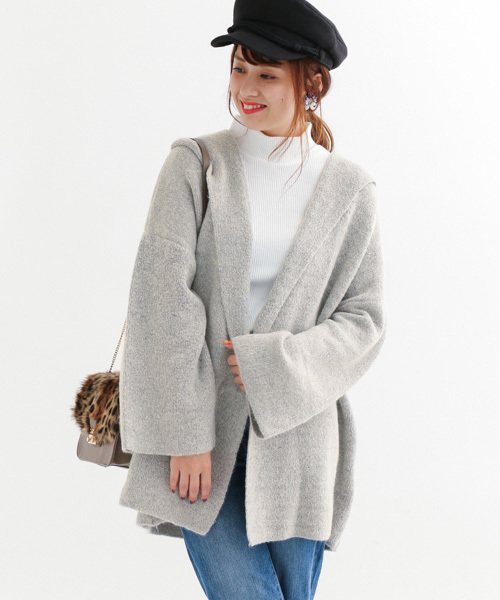 URBAN RESEARCH Sonny Label(アーバンリサーチサニーレーベル)の「Sonny Label Wフェイスフード付ニットカーディガン(カーディガン/ボレロ・レディース・グレー/ネイビー・FREE)」の1枚目の写真
