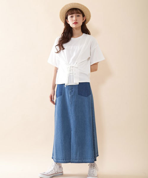 OLIVE des OLIVE（オリーブデオリーブ）の「★フロントレースアッププルオーバー （Tシャツ/カットソー・レディース・カーキ/ブラック/オフホワイト/レンガ・FREE）」の7枚目の写真