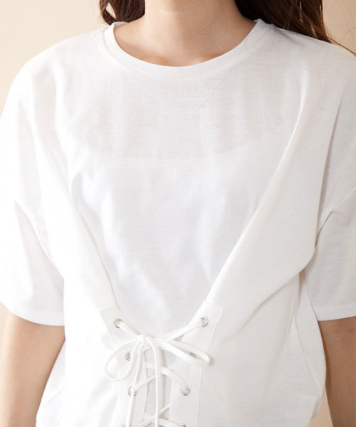 OLIVE des OLIVE（オリーブデオリーブ）の「★フロントレースアッププルオーバー （Tシャツ/カットソー・レディース・カーキ/ブラック/オフホワイト/レンガ・FREE）」の10枚目の写真