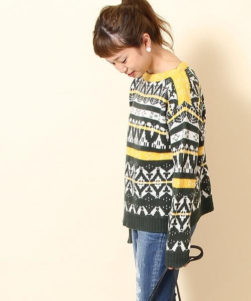 coen（コーエン）の「ノルディックジャガードニット（ニット/セーター・レディース・ネイビー/グリーン・FREE）」の2枚目の写真