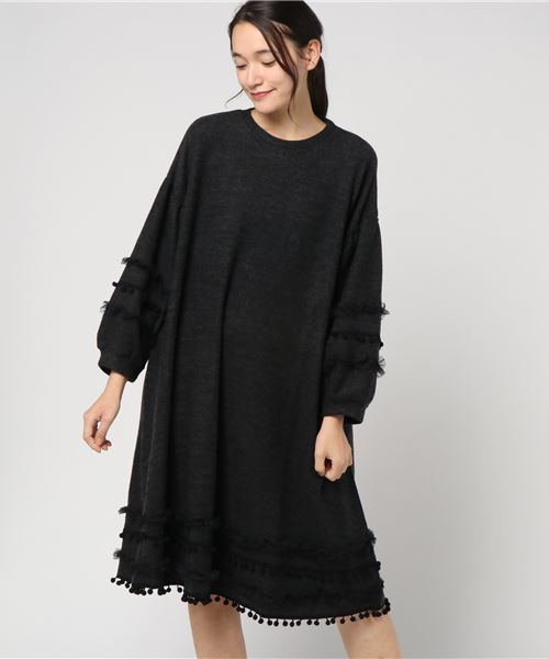 MERLOT(メルロー)の「ポンポンフリンジ×フリルラインワンピース1129(ワンピース・レディース・ブラック/オレンジ/アイボリー・FREE)」の17枚目の写真