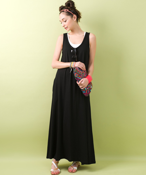 green label relaxing(グリーンレーベルリラクシング)の「■■■GC リヨセルC マキシワンピース NS(ワンピース・レディース・ブラック/グレー/ターコイズブルー/コバルトブルー/イエロー・36/38)」の2枚目の写真