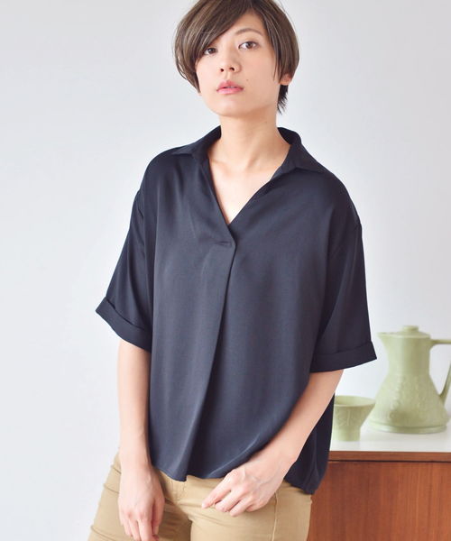 earth music&ecology(アースミュージックアンドエコロジー)の「・マニッシュブラウス(シャツ/ブラウス・レディース・イエロー/ネイビー/ダークグリーン/アイボリー/ブラック/ベージュ・FREE)」の3枚目の写真